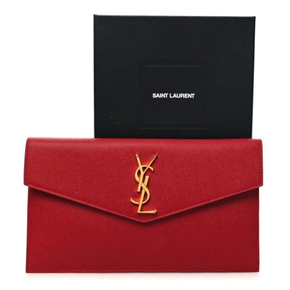 SAINT LAURENT Grain De Poudre Uptown Pouch in Opyum Red - Picture 1 of 8